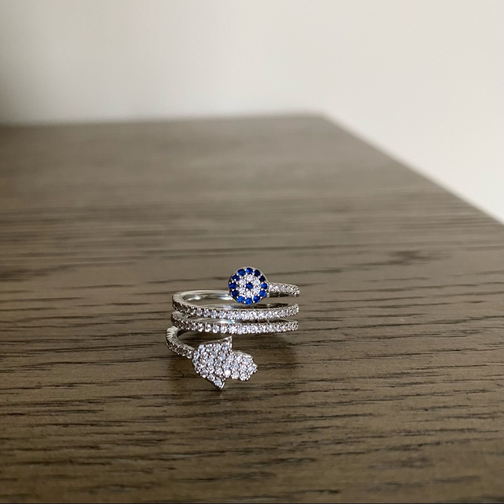 Hamsa Evil Eye Pave Statement Ring Size 7.5